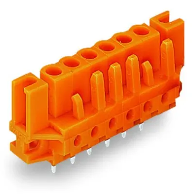 THT female header; 0.6 x 1.0 mm solder pin; straight; Spacer flange; Pin spacing 5.08 mm; 22-pole; orange