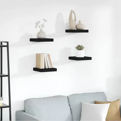 vidaXL Rafturi de perete suspendate, 4 buc., negru, 23x23,5x3,8 cm MDF