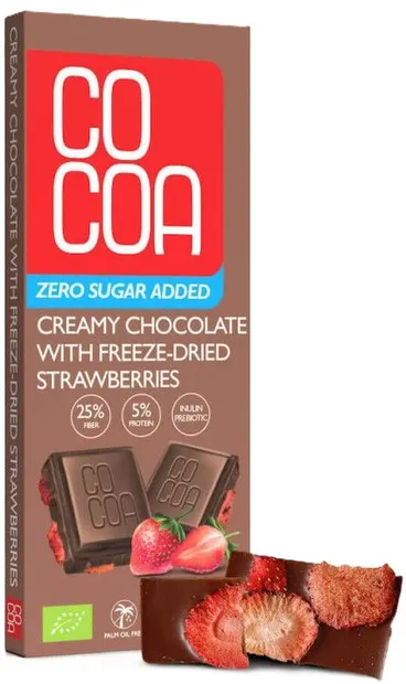 Ciocolată cremoasă crudă organică cu căpșuni, 40 g, Surovital