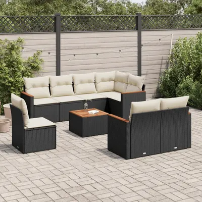 Gossi set mobilier de gradina cu perne, 9 piese, negru, poliratan