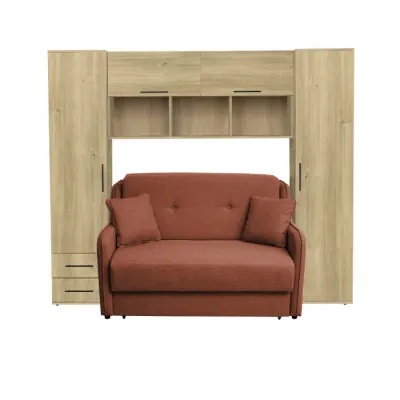Set dormitor tineret YASMIN M1, 3 corpuri, stejar Belfast, 238x50x200 cm + Canapea GALA extensibila, 2 locuri, caramiziu, 143x98x98 cm