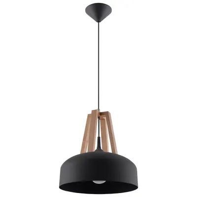 Lampa suspendata CASCO negru/lemn natural
