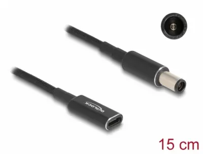 Adaptor de incarcare laptop USB type C la HP 7.4 x 5.0 mm M-T 0.15m, Delock 60032