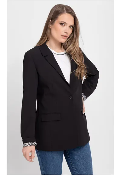 Sacou pentru dama cu nasturi JB-Kadia - cu buzunare cu clapa - negru - Negru