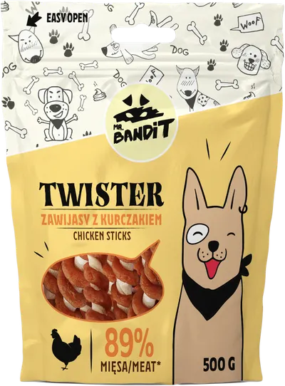 Recompense pentru caini Mr. Bandit TWISTER, pui, 500g