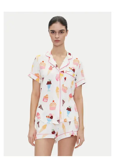 Pijamale dama alb - colorat