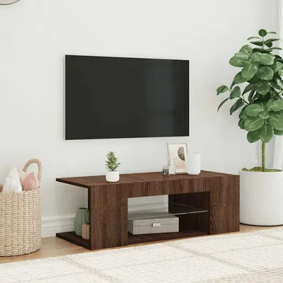 vidaXL Comodă TV cu lumini LED, stejar maro, 90x39x30 cm