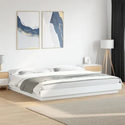 vidaXL Cadru de pat cu lumini LED, alb, 200x200 cm, lemn prelucrat