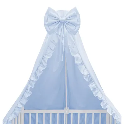 Baldachin, MimiNu, Pentru patut, Cu funda si volanas, 210x145 cm, Material certificat Oeko Tex Standard 100, Colectia Royal, Blue