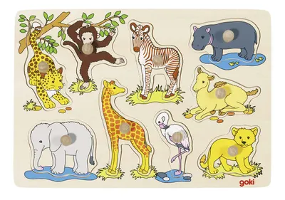 Puzzle din lemn cu manere Goki - Animale din Africa