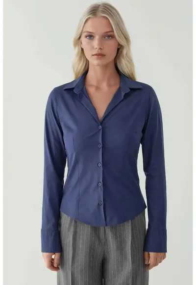 Camasa dama - eleganta - maneca lunga - bleumarin - textil - Bleumarin