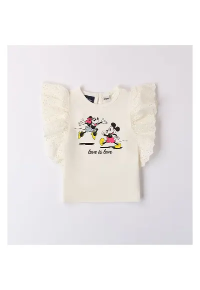 Tricou cu imprimeu Minnie si Mickey Mouse pentru fete - 4.8737 - Crem - Crem