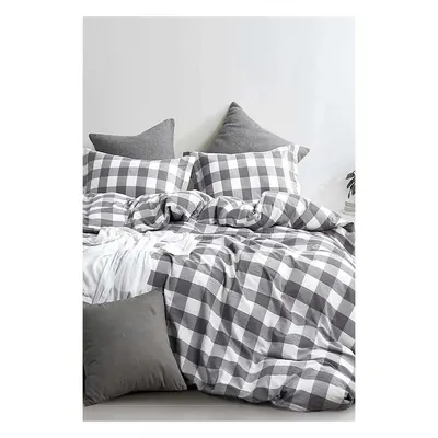 Lenjerie de pat alb-gri din bumbac pentru pat dublu-extins și cearceaf 200x220 cm – Mila Home