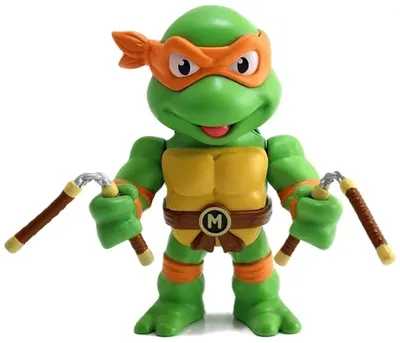 Figurină metalică Jada Toys - TMNT, Michelangelo cu Nunchucks, 10 cm