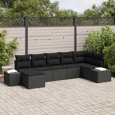 Gossi set de canapea de gradina 7 piese cu perne negru din poliratan