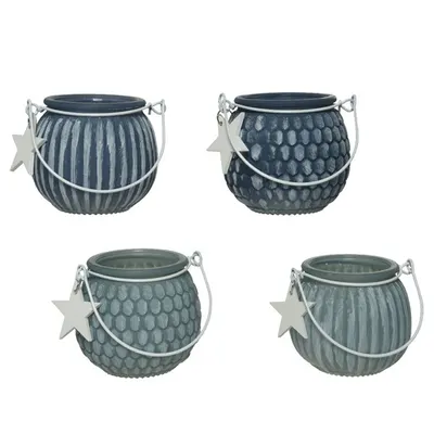 Suport pentru lumanare - Tealightholder Glass White Wash Wooden Star Hanger - mai multe modele