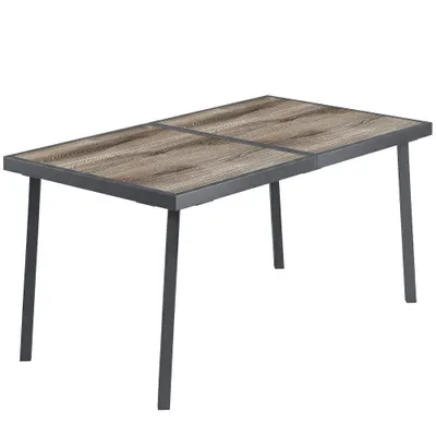 Outsunny Masă de Patio, Masă de Balcon, Masă de Dining pentru Exterior 145 x 85 cm pentru 6 Persoane cu Efect de Lemn, Cadrul din Oțel, Gri | Aosom Romania
