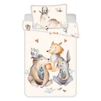 Lenjerie de pat pentru copii bej din bumbac pentru pătuț 100x135 cm Animals "Woodland" – Jerry Fabrics