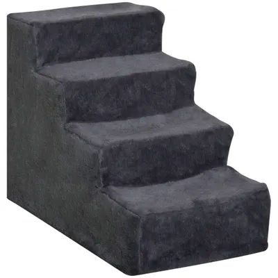 PawHut Scăriță pentru Câini Portabilă cu 4 Trepte, Scară pentru Animale Domestice, 60x35x44 cm, Gri Închis | Aosom Romania