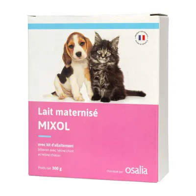 MIXOL lapte maternal cu Kit biberon și tetină, cutie înlocuitor lapte matern câini și pisici, 300g