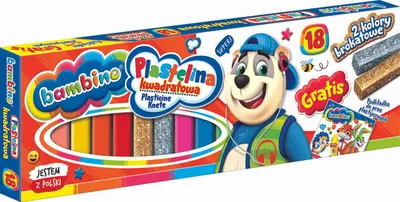 Plastilină Bambino Premium - 18 culori, pătrat, sortiment