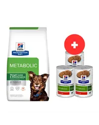 HILL'S Prescription Diet Canine Metabolic 12 kg aliment caini supraponderali + 3 x 370g conserva hrana umeda GRATIS