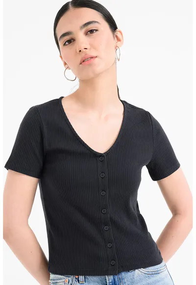 Bluza slim fit cu decolteu in V Muse - Gri antracit