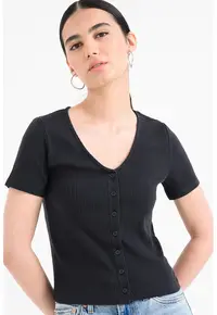 Bluza slim fit cu decolteu in V Muse - Gri antracit