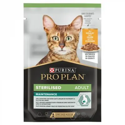 Hrana umeda pentru pisici Pro Plan Sterilised Nutrisavour cu pui in sos 85 gr