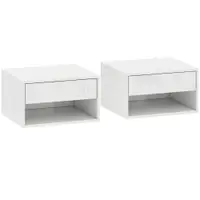 HOMCOM Set de 2 noptiere murale, noptiere, sertar, compartiment deschis, blat, 37 x 32 x 21 cm, alb | Aosom Romania