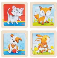 Puzzle din lemn Goki - Animăluțe bebeluși, 4 piese, sortiment