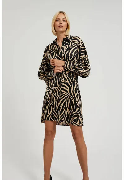 Rochie neagra cu imprimeu animalier - Negru