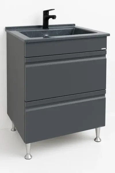 Set Baza front MDF si Lavoar granit seria 486, cu sertare, 60 cm, antracit