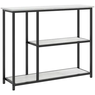 HOMCOM Consola in design industrial, 2 rafturi, aspect de marmura, Negru + Alb | Aosom Romania