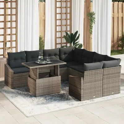 Gossi set de canapele de gradina de 9 piese cu perne gri din ratan poli