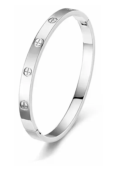 Bratara argintie - tip bangle - din otel inoxidabil - suflata cu aur 18k - Selmira C6