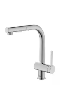 Baterie bucatarie Roca ONA A5A851FSM0, inalta, tip L, dus, mat, Otel satinat