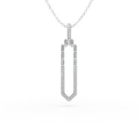 Lant cu pandantiv geometric din aur alb cu diamante baguette si rotunde de 0.52ct