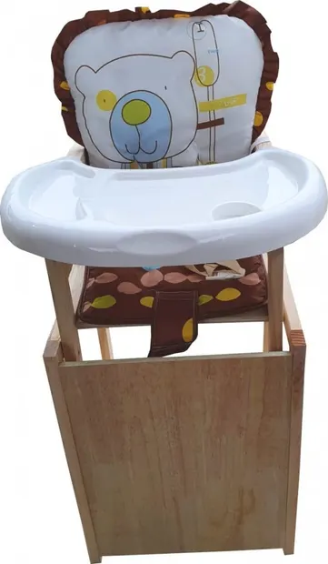 Scaun de masa pentru copii si bebe Novokids Wooden Table Chair MaroAlb transformabil in masuta, din lemn masiv, centura de siguranta, sezut detasabil, masuta detasabila