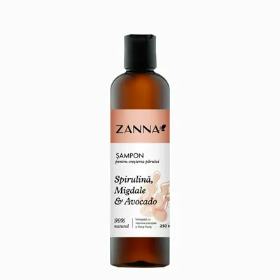 Sampon cresterea parului cu spirulina, migdale si avocado, 250ml, Zanna