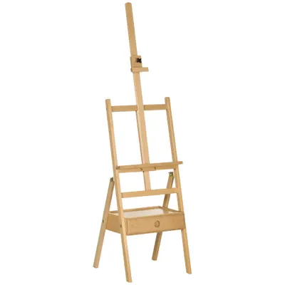Vinsetto Șevalet de Pictor cu Înălțime Reglabilă și Sertar Inferior, Șevalet din Lemn de Fag, 43.5x43x150-190 cm, Culoare Lemn | Aosom Romania