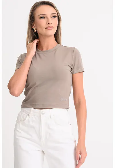 Tricou crop slim fit - Grej