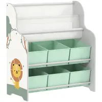 AIYAPLAY Raft Suport pentru Jucării cu 6 Sertare și Bibliotecă cu 2 Niveluri Verde | Aosom Romania