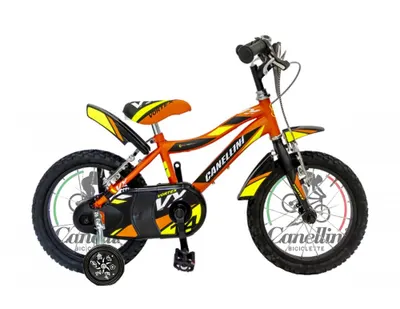 Bicicletă pentru băieți Canellini VORTEX 14" - Portocaliu/Negru/Galben