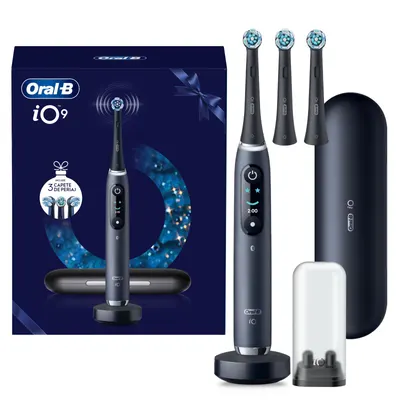 Set cadou periuta de dinti electrica Oral-B iO9 + 2 capete de periaj cu Tehnologie Magnetica si Micro-Vibratii, Inteligenta artificiala, Display led