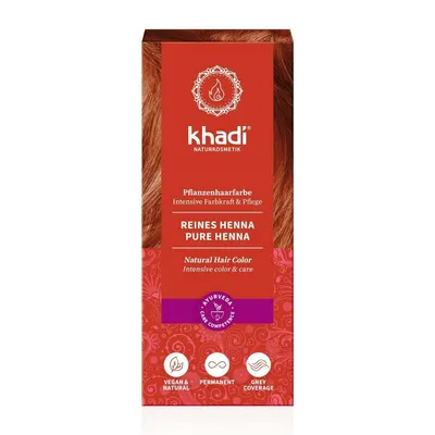 Vopsea de par naturala, PURE HENNA (rosu) ,100gr, Khadi