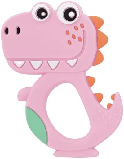 Dispozitiv de dentitie din silicon Lorelli Baby Care - Dino Lucky, roz