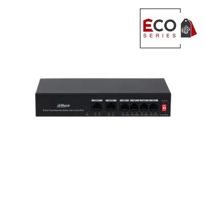 Switch 4 porturi Dahua Eco Series PFS3006-4ET-36, 10/100 Mbps, 1.2 Gbps, 0.89 Mpps, PoE