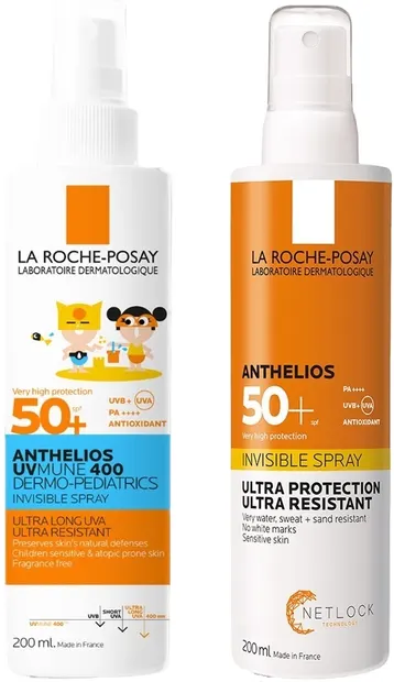 Set La Roche-Posay Anthelios - UVMune 400 Spray și spray cu protecție solară pentru copii, SPF50, 2 x 200 ml
