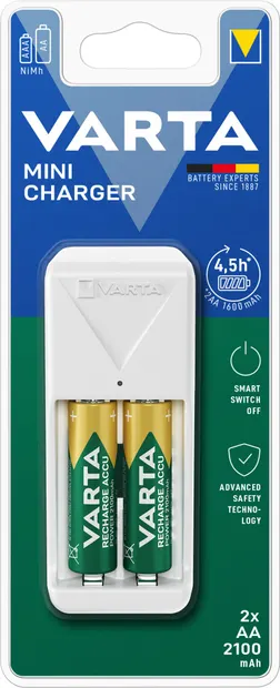 Încărcător de baterii VARTA - Mini Charger, 2x AA/AAA, alb